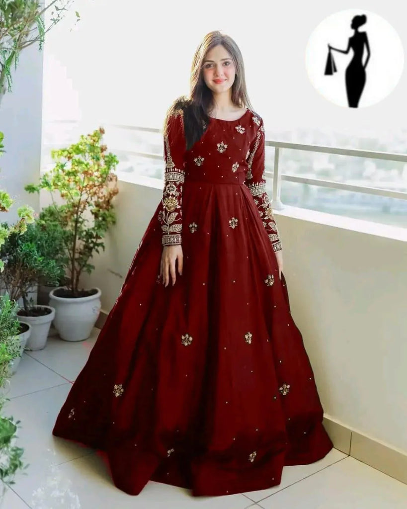 Blue Embroidered Chiffon Maxi With Trouser Set