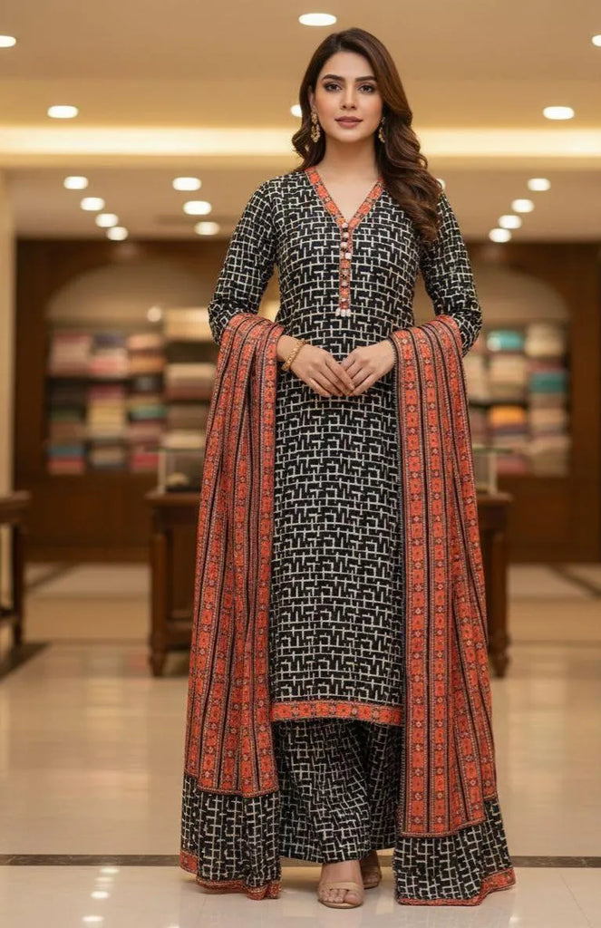 STICHED 3Pcs 'Bin Saeed' Women's Lawn Printed Suit