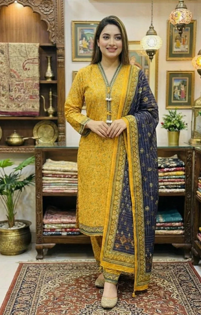 STICHED 3Pcs 'Bin Saeed' Women's Lawn Printed Suit