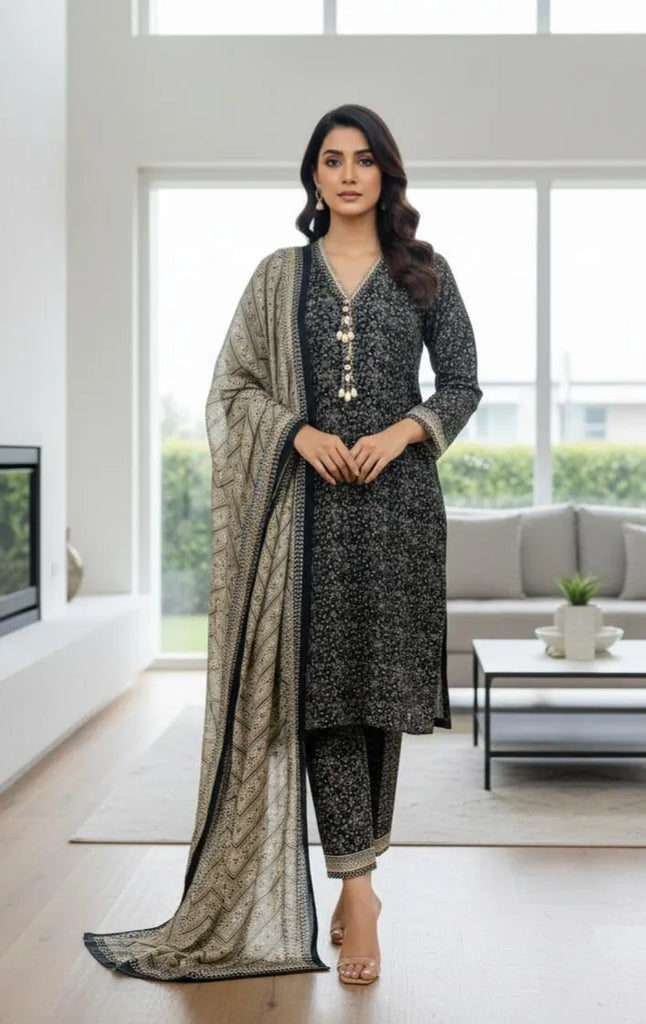STICHED 3Pcs 'Bin Saeed' Women's Lawn Printed Suit