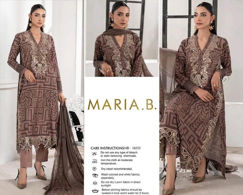 Brown Digital Print 3-Piece Lawn Suit for Women