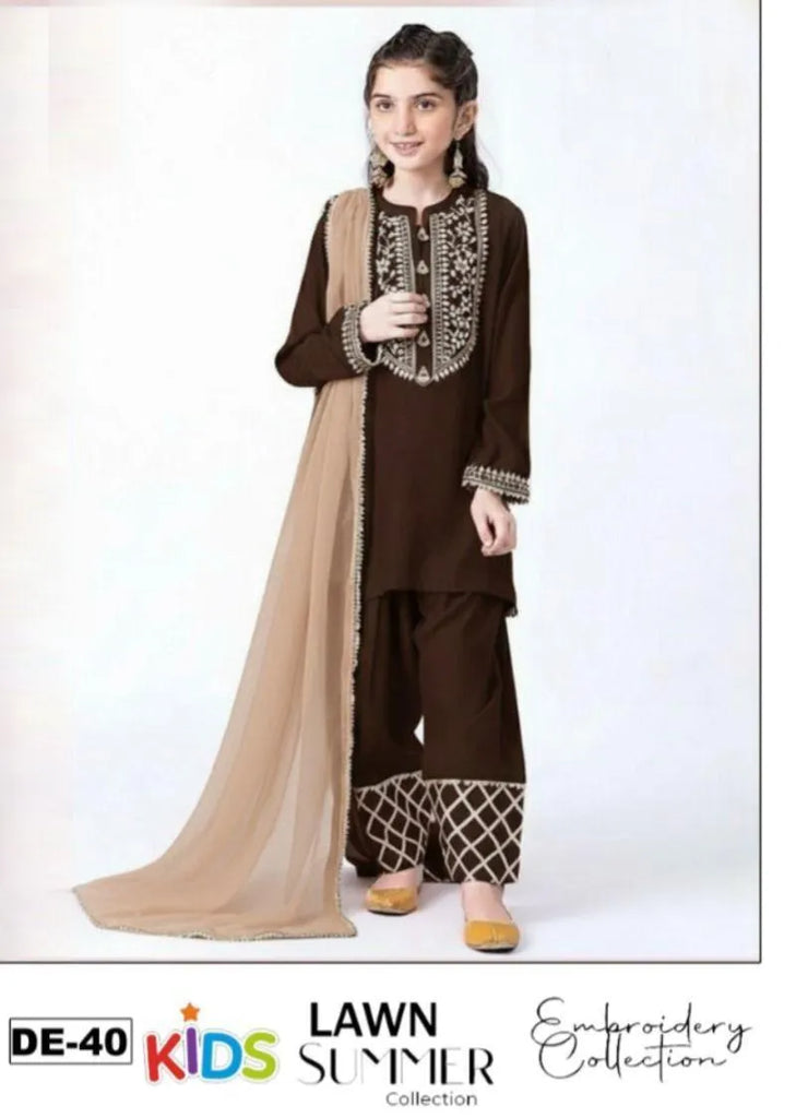 3 Pcs Girl's Lawn Embroidered Unstitched Suit